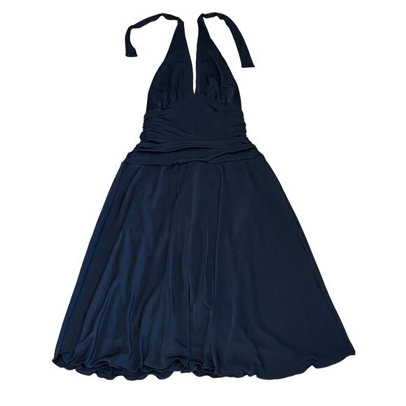 Y2K Connected Apparel Black Halter Cocktail Dress Ruched Waist 2000s - Picture 1 of 4